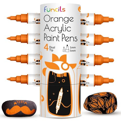 4 Acrylic Dual Tip Orange Paint Pen Metallic for Rock Painting