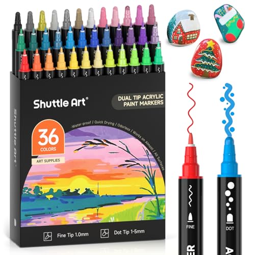 36 Colors Dot & Fine Tip Acrylic Paint Markers (36 Count)