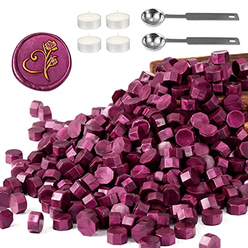 360 Pcs Purplish Red Sealing Wax Beads Set for Wax Seal Stamp with Candles and Melting Spoon