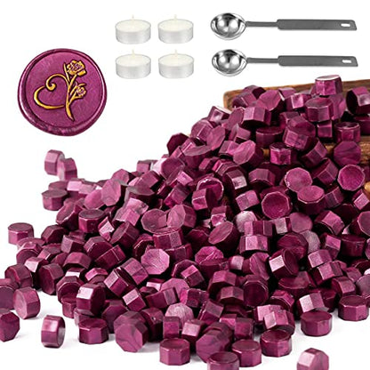 360 Pcs Purplish Red Sealing Wax Beads Set for Wax Seal Stamp with Candles and Melting Spoon