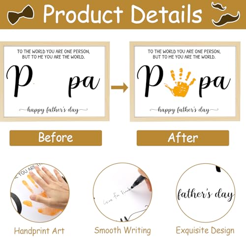 Best Papa Handprint Art Gifts DIY Kit Father's Day Craft from Daughter or Son Handprint Keepsake with Wood Frame for Him Dad Papa Grandpa Father's Day Birthday Holiday Activities 12x16inch