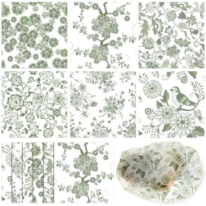 36 Pack 6 Style Sage Green Decoupage Chinoiserie Napkins (36 Count)