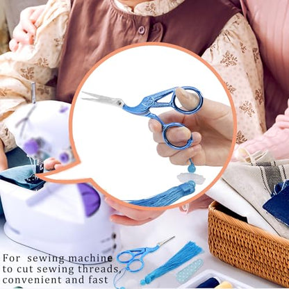 4.5Inch Little Sewing Scissors Crane Shears with Cover Tassel Stainless Steel Scissor for Crafting Embroidery Needlework DIY Daily Use