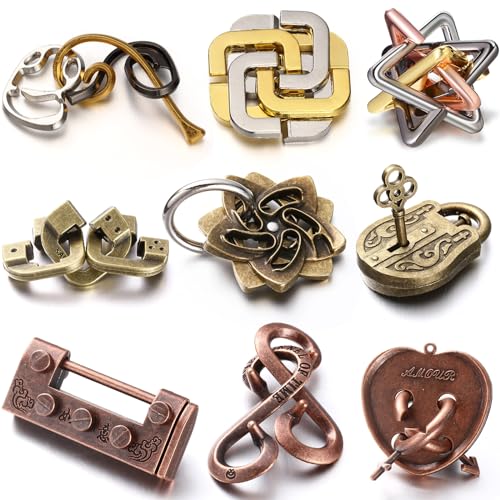 9 Pcs Metal Brain Teasers 3D Steel Puzzle Set (9 Count)