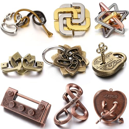 9 Pcs Metal Brain Teasers 3D Steel Puzzle Set (9 Count)