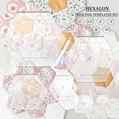 7 Pieces Hexagon Quilting Template with Tailors Chalk Pencil (7 Count)