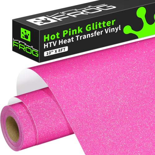Hot Pink Glitter HTV Vinyl Roll 10'' x 8ft Neon Pink Glitter Iron on Vinyl for All Cutting Machine Sparkly Heat Transfer Vinyl for T