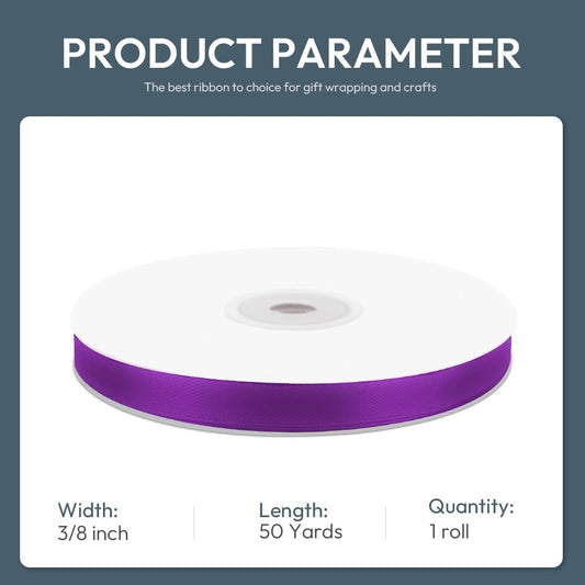 KMER LIFE 3/8" Wide x 50 Yards Purple Single Faced Polyester Satin Ribbon, Purple Satin Ribbon Perfect for Wedding Decor, Wreath, Crafts, Gift Wrapping & Other Projects (Purple) - Crafty Corner