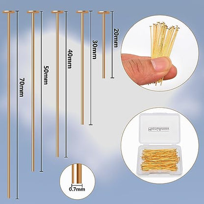 150pcs 18K Gold Filled Flat Head Pins Non Tarnish Craft Earring Bracelet Jewelry Making Accessories Supplies (150 Count)