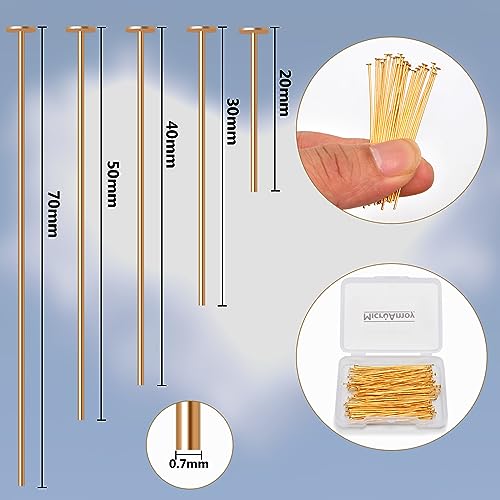 260pcs 18K Gold Filled Flat Head Pins Non Tarnish Craft Earring Bracelet Jewelry Making Accessories Supplies (260 Count)