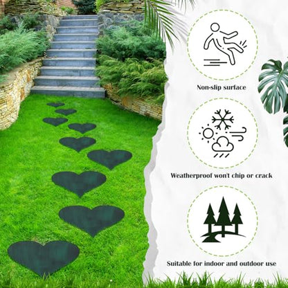 3 Pcs Heart Garden Stepping Stones Brown Cast Iron Stepping Stones Rustic Style Outdoor Stones for Garden Walkway Outside Decorative Decor (3 Count)