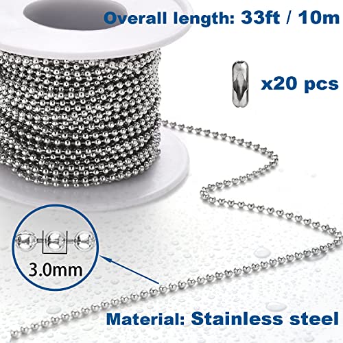 Steel Ball Chain Bead Dog Tag Chain Beaded Necklace Chains for Jewelry Making Bracelet Military Crafts