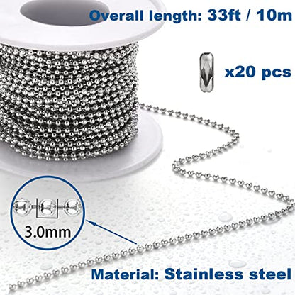 Steel Ball Chain Bead Dog Tag Chain Beaded Necklace Chains for Jewelry Making Bracelet Military Crafts