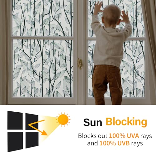 Leaf Pattern Window Tint Blackout Window Cover 35.4'' x 118.1''