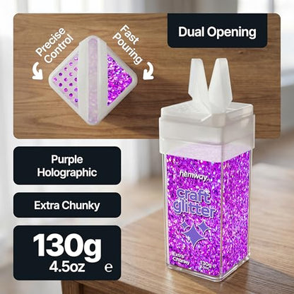 Craft Glitter Shaker Purple Holographic 130g Extra Chunky (3.8 Ounce)