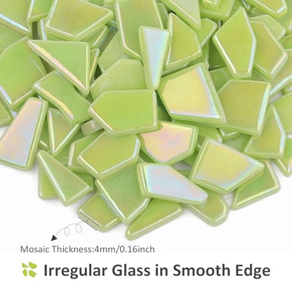 Iridescent Green Glass Mosaic Tiles for Crafts Bulk (7.05 Ounce)