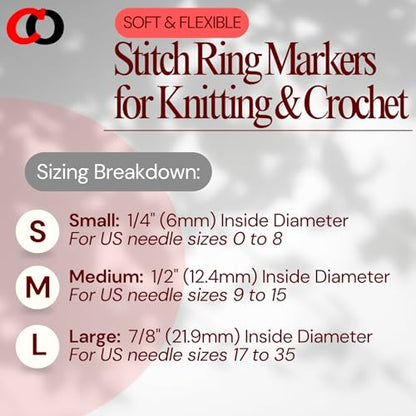 100 Pack) Soft Stitch Ring Markers for Knitting and Crochet - Flexible, Snag-Free Rubber Stitch Markers (Small Size for Needle Sizes 0-8, Black & White)
