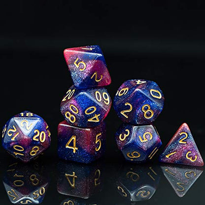 7 Die DND Dice Set Polyhedral Dice Set with a Leather Dice Bag (7 Count)