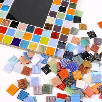 2cm (3/4") Square Vitreous Glass Mosaic Tiles for Crafts Bulk, 1 LB Colorful Mix Quartz Glass Tiles for DIY Art Crafts Kit Adult Kids and Home Deco (Coffee Mix) (90 Count)