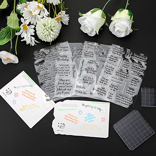 4 Sheet Sentiments Rubber Clear Stamps Set for Card Making and DIY Scrapbooking Journaling 2 Acrylic Stamp Blocks with Grid Lines for Valentine Birthday Wedding Wife Husband Anniversary Card (6 Count)
