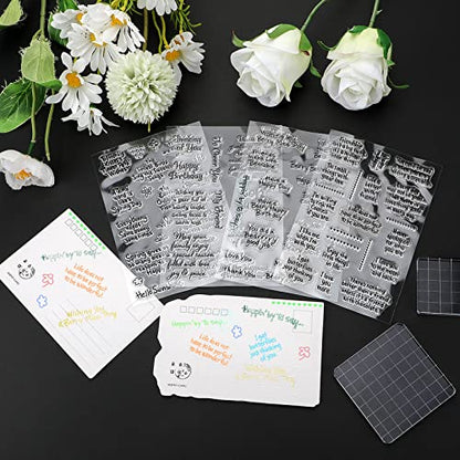 4 Sheet Sentiments Rubber Clear Stamps Set for Card Making and DIY Scrapbooking Journaling 2 Acrylic Stamp Blocks with Grid Lines for Valentine Birthday Wedding Wife Husband Anniversary Card (6 Count)