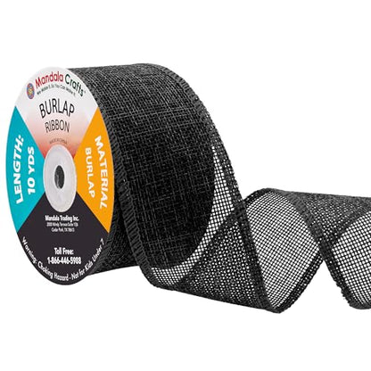2 Inch Wide Black Burlap Ribbon for Crafts (60 Foot)