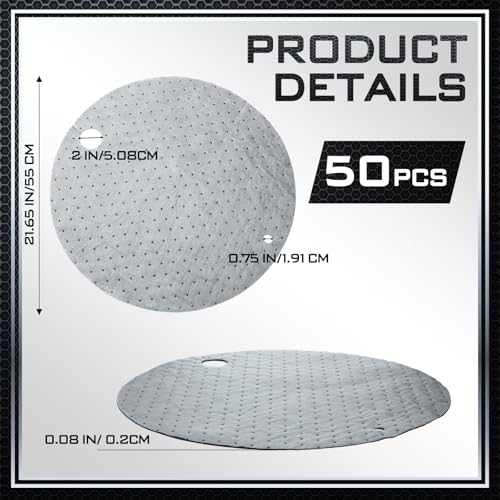 50 Pcs Drum Top Oil Absorbent Pads for 55 Gallon Drums Barrel Absorbent Pads Mat 22" Diameter Lid Oil Mat with Bungs 0.75" and 2" Diameter (50 Count)
