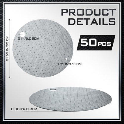 50 Pcs Drum Top Oil Absorbent Pads for 55 Gallon Drums Barrel Absorbent Pads Mat 22" Diameter Lid Oil Mat with Bungs 0.75" and 2" Diameter (50 Count)
