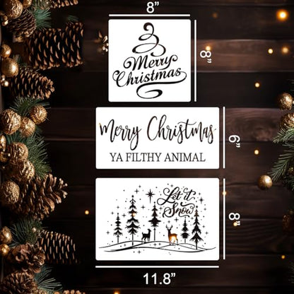 Christmas Stencils for Door Mats Christmas Stencils for Crafts Reusable (13 Count)