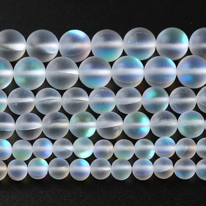45PCS 8MM Aurora Moonstone Crystal Glass Beads Gem Round Loose Beads for Jewelry Making DIY Bracelet 1 Strands 16"