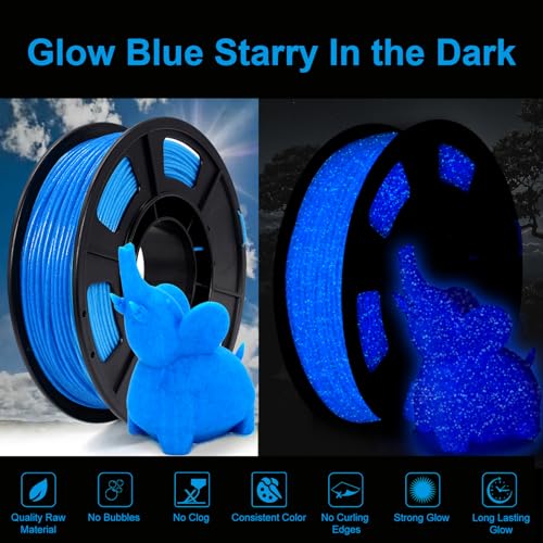 3D Printer Filament 1.75mm Glow in The Dark Shiny Firefly Blue PLA Filament for 3D Printing