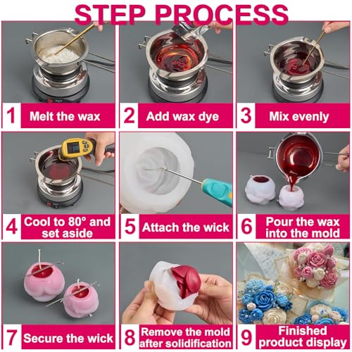 9 Pcs 3D Silicone Flower Molds for Candle Soap Making Cake Chocolate Making (9 Count)