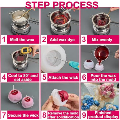 9 Pcs 3D Silicone Flower Molds for Candle Soap Making Cake Chocolate Making (9 Count)