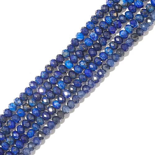 Natural Lapis Lazuli Beads 4x2mm 120pcs Faceted Rondelle Loose Semi Gemstone Beads for Jewelry Making Design (120 Count)
