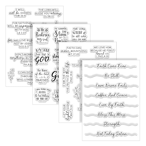 4 Sheet Bible Verse Words Clear Stamps Christian God Jesus Silicone Transparent Stamps Border Stamp Cards for DIY Craft Card Making Scrapbooking Embossing Album Decor (4 Count)