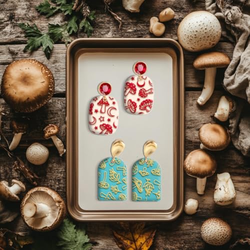 16 Sheets Banana and Apple Clay Texture Mat Mushroom Pattern Polymer Clay Texture Sheets DIY Tools for Pottery Earring Jewelry Making Stamp Engraving Machines