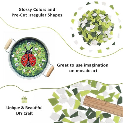 Mixed Green Glass Mosaic Tiles for Crafts Bulk