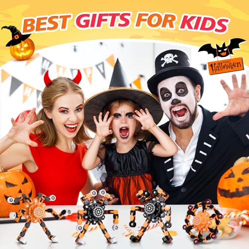 Halloween Toy Gifts for Kids Transformable Fidget Spinners for Adults Stress Relief Sensory Toys for Boys and Girls Fidget Toys Black Orange Halloween Party Decorations (4 Count)