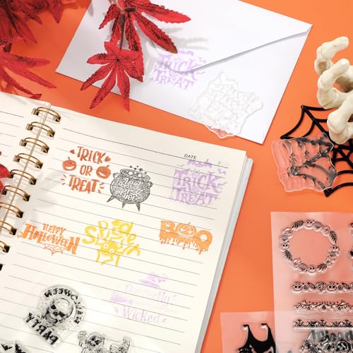 5 Sheets Halloween Clear Stamps Gnome Pumpkin Spider Silicone Transparent Stamps Trick or Treat Border Stamp Cards for DIY Card Making Scrapbooking Embossing Album Decor (5 Count)