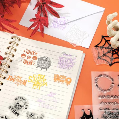 5 Sheets Halloween Clear Stamps Gnome Pumpkin Spider Silicone Transparent Stamps Trick or Treat Border Stamp Cards for DIY Card Making Scrapbooking Embossing Album Decor (5 Count)