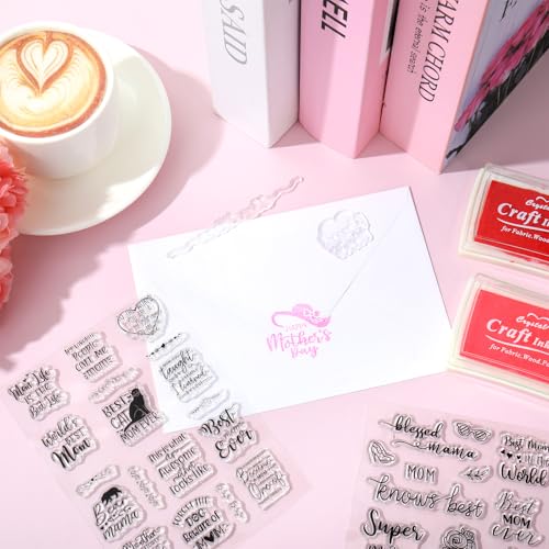 4 Sheets Mother's Day Clear Stamps Greeting Words Silicone Transparent Stamps for DIY Craft Card Making Scrapbooking Embossing Album Decor (4 Count)