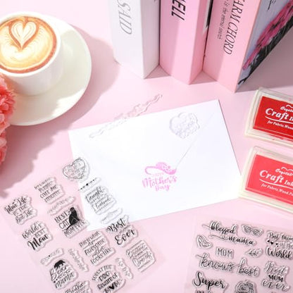 4 Sheets Mother's Day Clear Stamps Greeting Words Silicone Transparent Stamps for DIY Craft Card Making Scrapbooking Embossing Album Decor (4 Count)