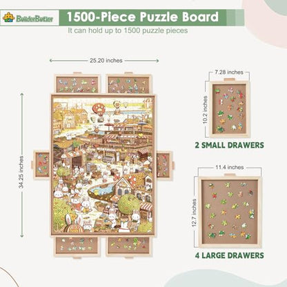 1500 Pieces Rotating Puzzle Board with 6 Drawers