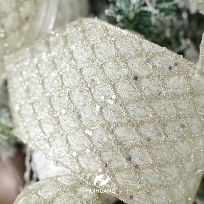 Champagne Glitter Wired Christmas Tree Ribbon 4 inch x 10 Yards (30 Foot)