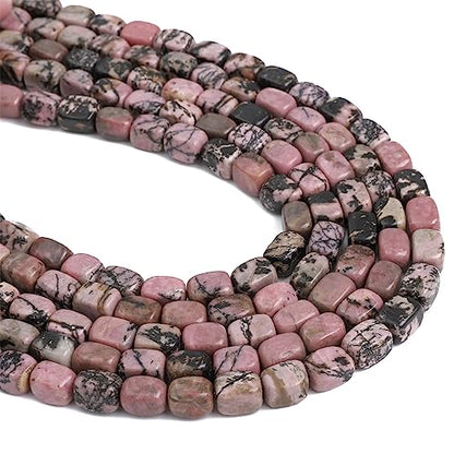 Natural Rhodochrosite Cuboid Stone Loose Semi Gemstone Beads for Jewelry Making 8mmx12mm 38cm (33 Count)