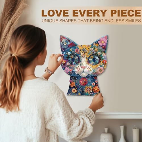 Colorful Flower Cat Puzzles Adults Gifts for Women Men Wooden 145 Pieces 11.4 x 9.0in