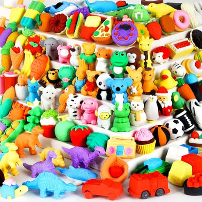 110Pcs Animal Erasers Kids Desk Pets Pencil Erasers 3D Puzzle Eraser Bulk Mini Animal Food Toys Fun Cute Eraser for Classroom Rewards (110 Count)