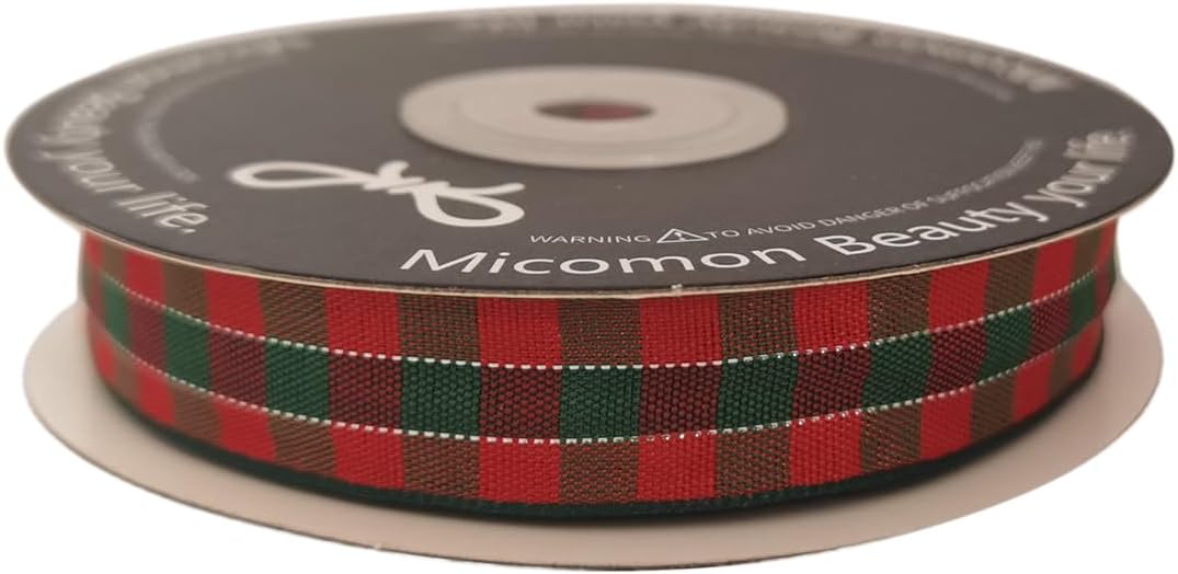 Micomon Christmas Ribbon Gingham Checkered Ribbon 25 Yards Plaid Ribbon for Christmas Crafts, Gift Wrapping(5/8",RedGreenSilver) - Crafty Corner