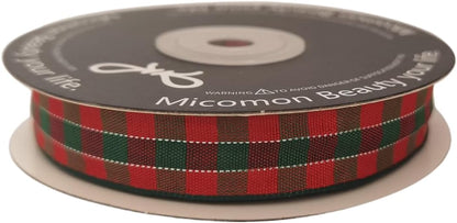 Micomon Christmas Ribbon Gingham Checkered Ribbon 25 Yards Plaid Ribbon for Christmas Crafts, Gift Wrapping(5/8",RedGreenSilver) - Crafty Corner