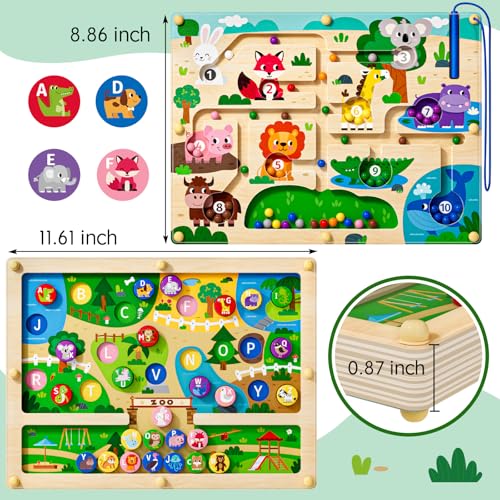 Magnetic Maze 2 in 1 Double Side Color and Number Maze Alphabet Puzzle Board for 3
